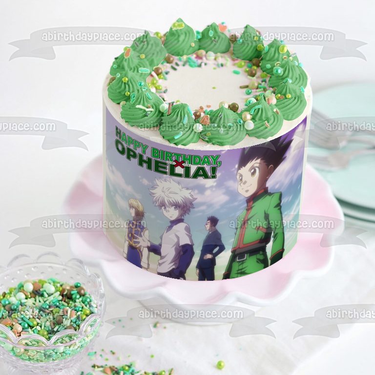 Hunter X Hunter Killua Gon Kurapika Leorio Feliz cumpleaños Personalización Decoración comestible para tarta Imagen ABPID53689 