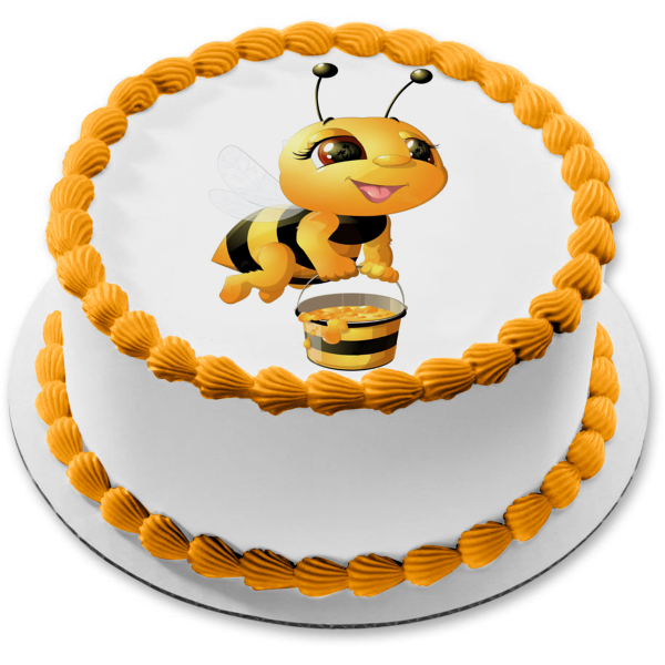 Honey Bee with a Bucket of Honey Edible Cake Topper Image ABPID53697