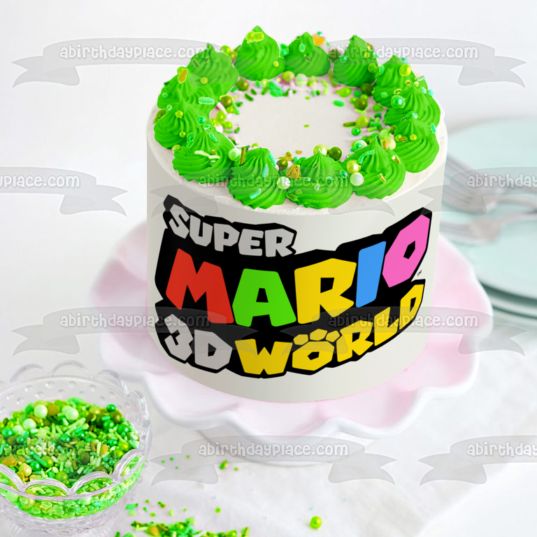 Imagen comestible para decoración de tarta con el logotipo mundial de Super Mario 3D ABPID53944 