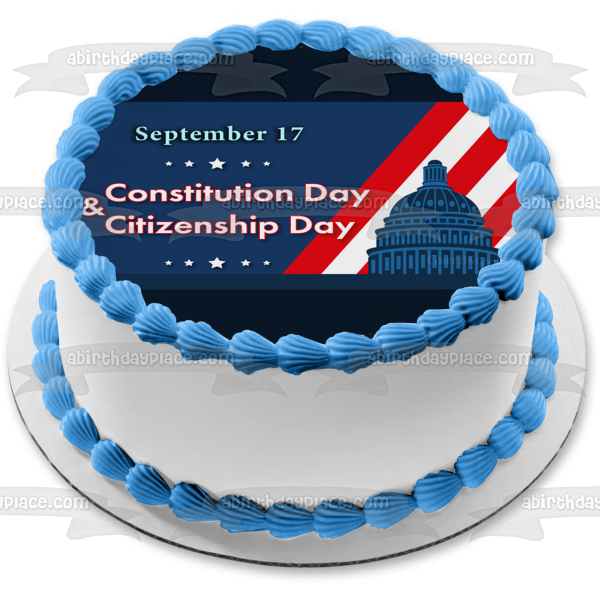 Feliz Día de la Constitución y la Ciudadanía Bandera Americana Decoración comestible para tarta Imagen ABPID54225 