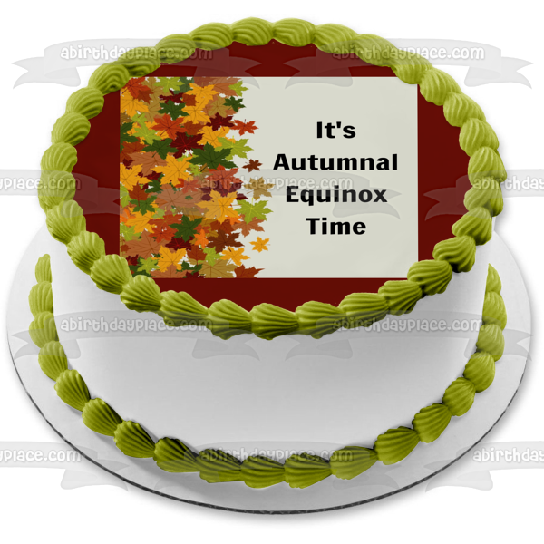 Es el tiempo del equinoccio de otoño Hojas de colores de otoño Imagen comestible para decoración de tarta ABPID54238 