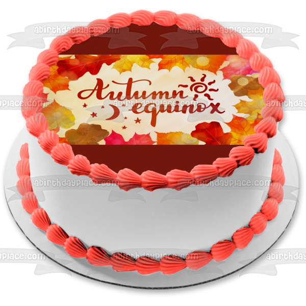 Autumn Equinox Fall Colored Leaves Edible Cake Topper Image ABPID54239