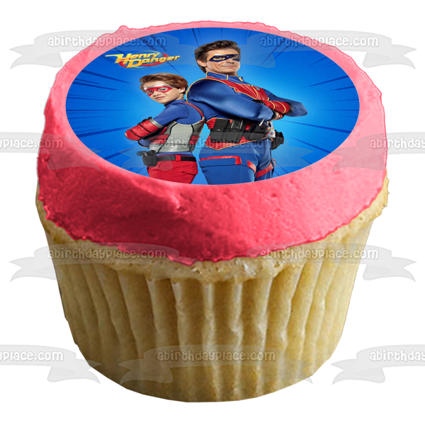 Henry Danger Captain Man Hero Pose Blue Background Edible Cake Topper Image ABPID56526