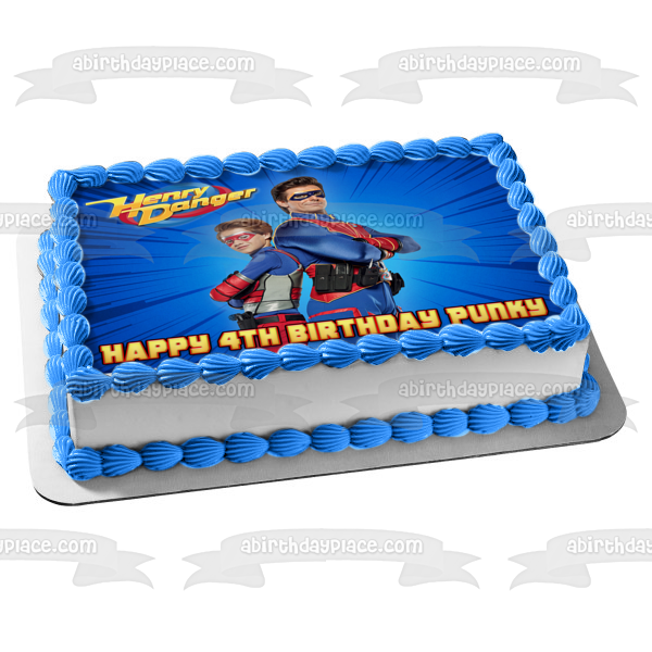 Henry Danger Captain Man Hero Pose Blue Background Edible Cake Topper Image ABPID56526