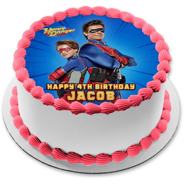 Henry Danger Captain Man Hero Pose Blue Background Edible Cake Topper Image ABPID56526