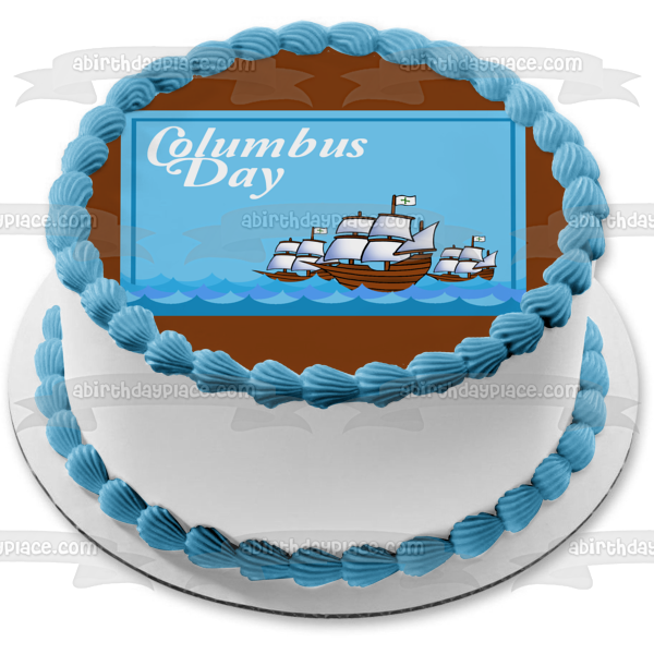 Imagen de decoración comestible para tarta con barcos exploradores del Día de la Raza ABPID54273 