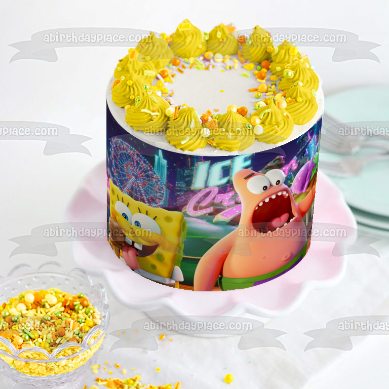 The SpongeBob Movie: Sponge on the Run SpongeBob and Patrick Eating Ice Cream Edible Cake Topper Image ABPID54010