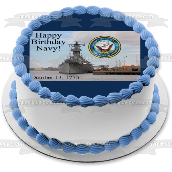 Imagen comestible para tarta de feliz cumpleaños de los barcos navales de la Marina de los EE. UU. ABPID54286 