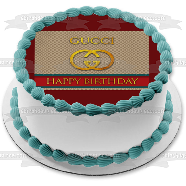 Gucci Logo Happy Birthday Customizable Edible Cake Topper Image ABPID54025