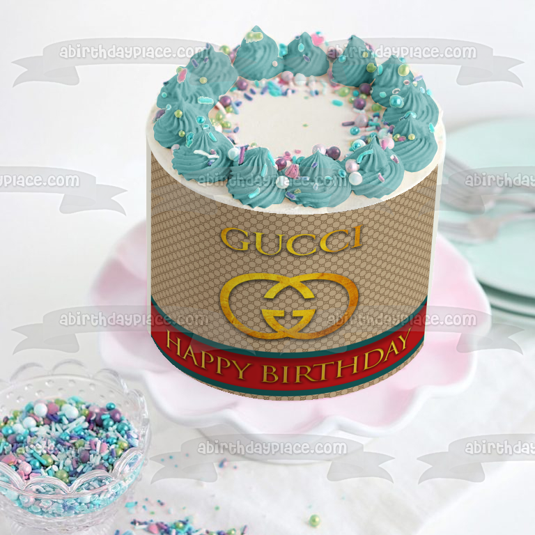 Gucci Logo Happy Birthday Customizable Edible Cake Topper Image ABPID54025