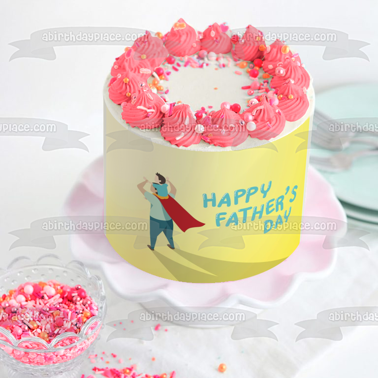 Happy Father's Day Father and Son Super Hero Cape Edible Cake Topper Image ABPID54039