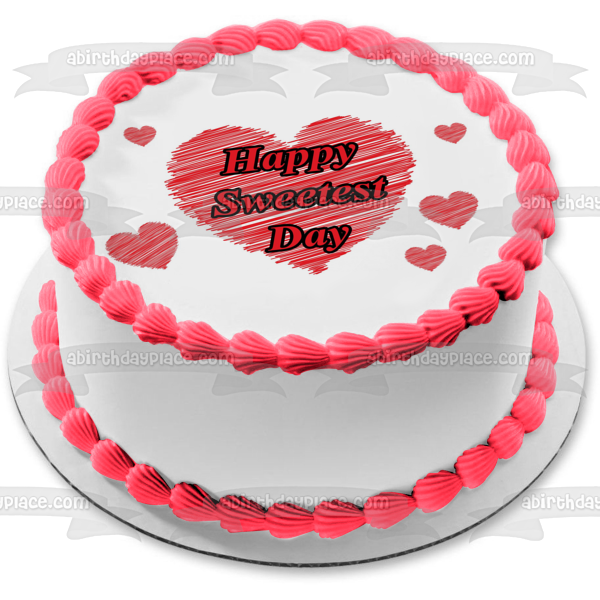 Imagen comestible para decoración de tarta con corazones rosas del feliz día más dulce ABPID54302 