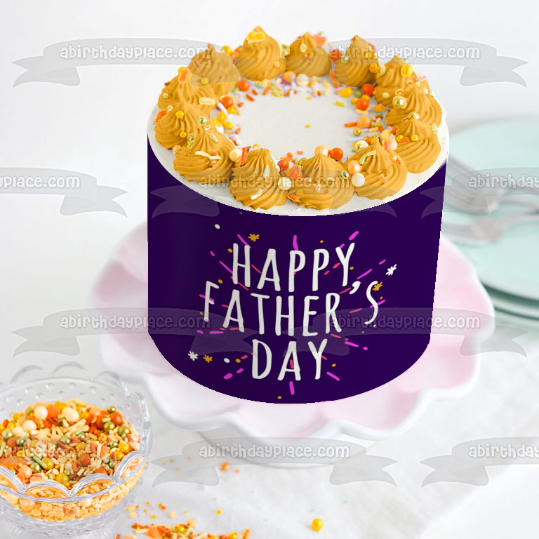 Happy Father's Day Fireworks Purple Background Edible Cake Topper Image ABPID54040