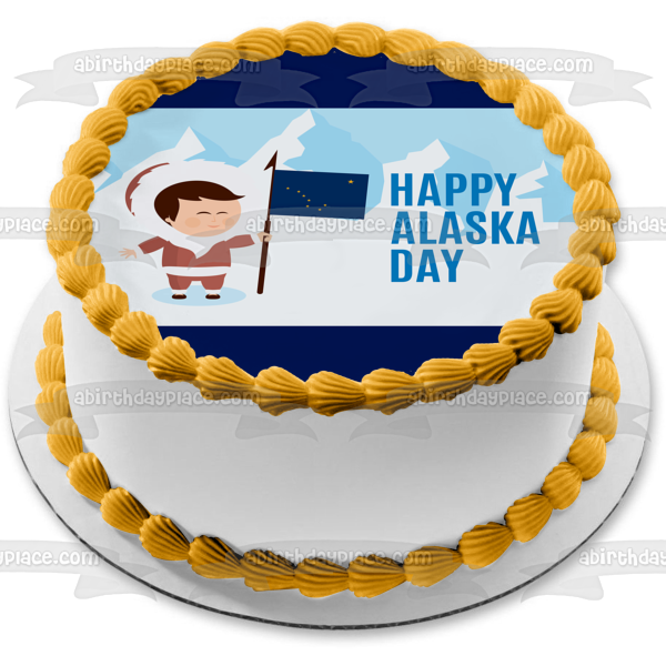 Happy Alaska Day Alaska State Flag Edible Cake Topper Image ABPID54305