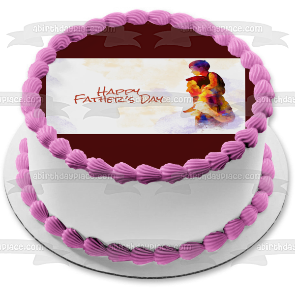 Happy Father's Day Father and Son on His Shoulders Edible Cake Topper Image ABPID54044