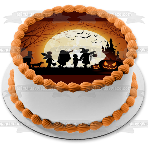 Feliz Halloween Calabazas aterradoras Truco o tratantes Adorno comestible para tarta Imagen ABPID54314 