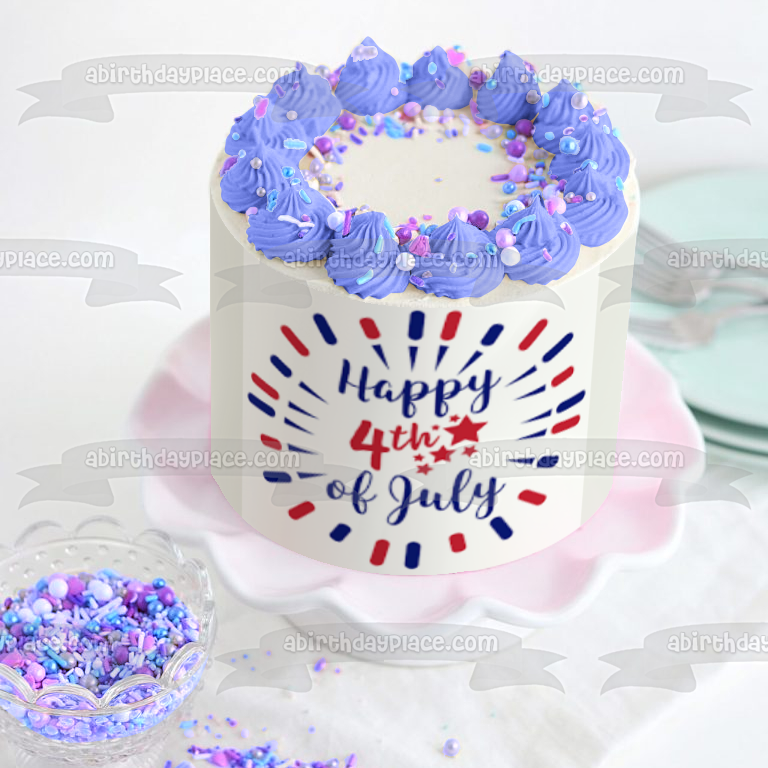 Feliz 4 de julio, Día de la Independencia, estrellas rojas, blancas y azules, decoración comestible para tarta, imagen ABPID54056 