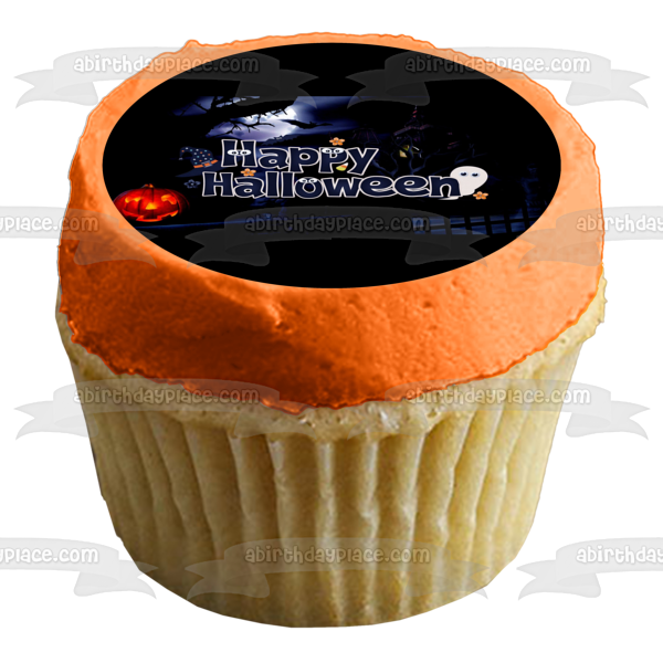 Imagen comestible para decoración de tarta con fantasmas de Jack-O-Lantern aterrador de Feliz Halloween ABPID54320 