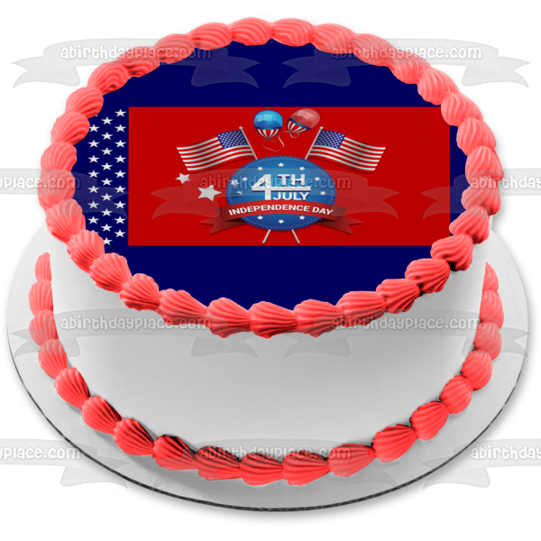 4 de julio Día de la Independencia Banderas americanas Globos Imagen comestible para decoración de tarta ABPID54057 