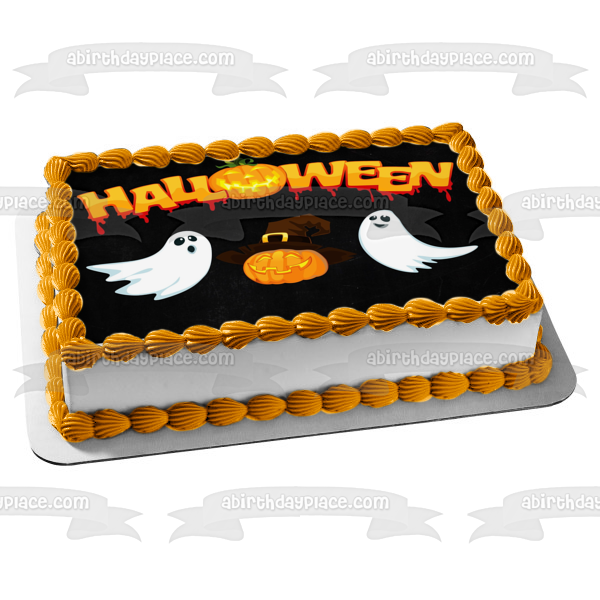 Imagen de decoración comestible para tarta de Halloween Jack-O-Lantern y fantasmas ABPID54321 