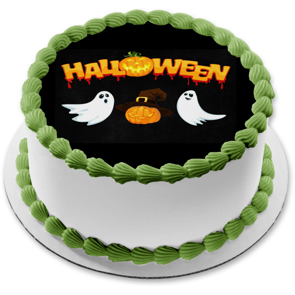 Imagen de decoración comestible para tarta de Halloween Jack-O-Lantern y fantasmas ABPID54321 