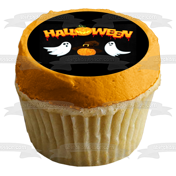 Imagen de decoración comestible para tarta de Halloween Jack-O-Lantern y fantasmas ABPID54321 