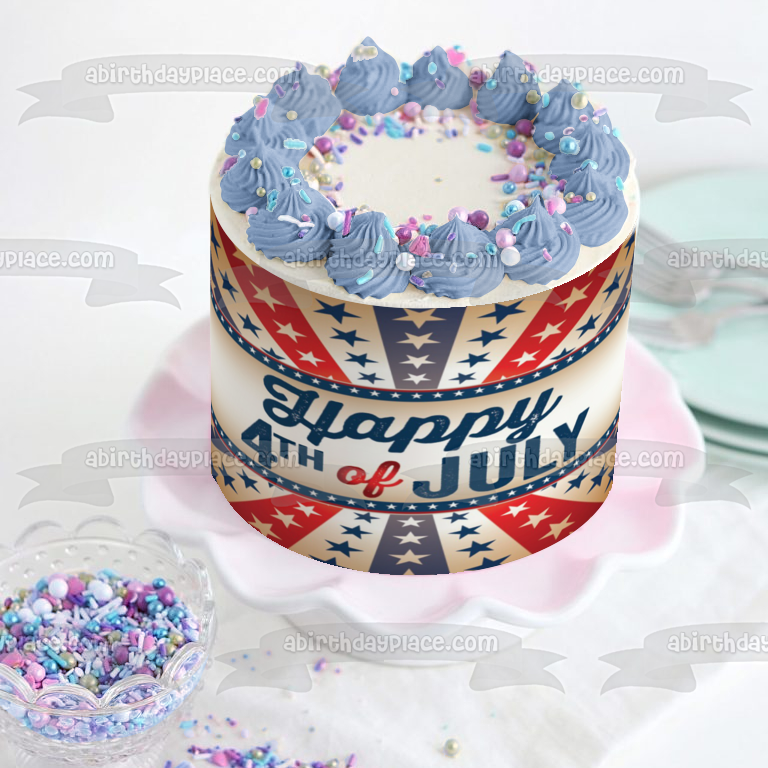 Feliz 4 de julio, Día de la Independencia, estrellas rojas, blancas y azules, decoración comestible para tarta, imagen ABPID54058 