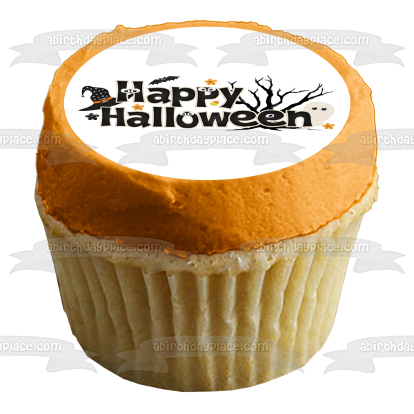 Happy Halloween Ghosts Witches Hats Edible Cake Topper Image ABPID54328