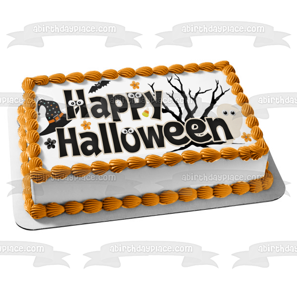 Happy Halloween Ghosts Witches Hats Edible Cake Topper Image ABPID54328