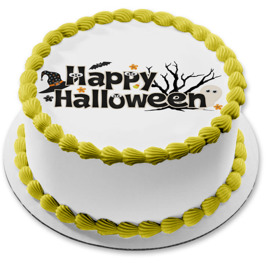 Feliz Halloween Fantasmas Brujas Sombreros Imagen comestible para decoración de tarta ABPID54328 