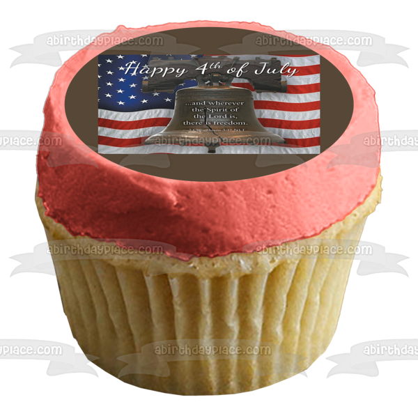 Happy 4th of July Independence Day Liberty Bell American Flag Edible Cake Topper Image ABPID54068