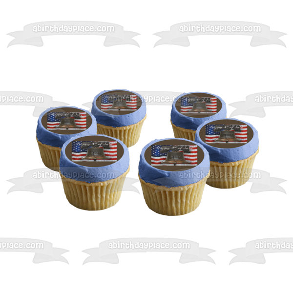 Happy 4th of July Independence Day Liberty Bell American Flag Edible Cake Topper Image ABPID54068