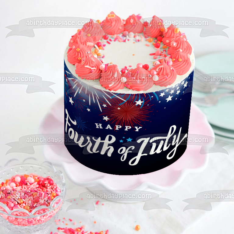 Happy Fourth of July Independence Day Fireworks Edible Cake Topper Image ABPID54069