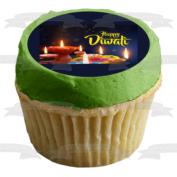 Adorno comestible para tarta con velas Happy Diwali, imagen ABPID54341 