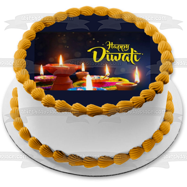 Adorno comestible para tarta con velas Happy Diwali, imagen ABPID54341 