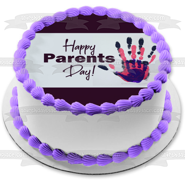 Happy Parents Day Children's Handprints Edible Cake Topper Image ABPID54138