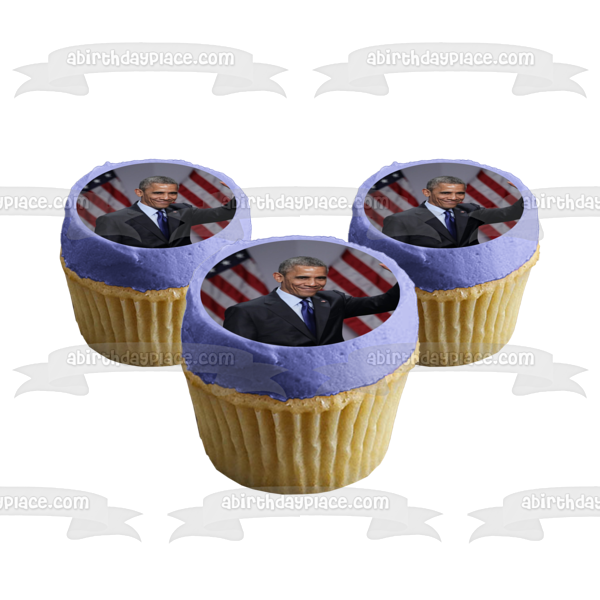 Barak Obama Day American Flags Edible Cake Topper Image ABPID54154