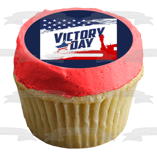 Victory Day Statue of Liberty American Flag Edible Cake Topper Image ABPID54160