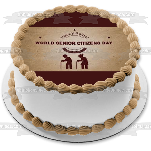 World Senior Citizens Day "Happy Aging!" Edible Cake Topper Image ABPID54177