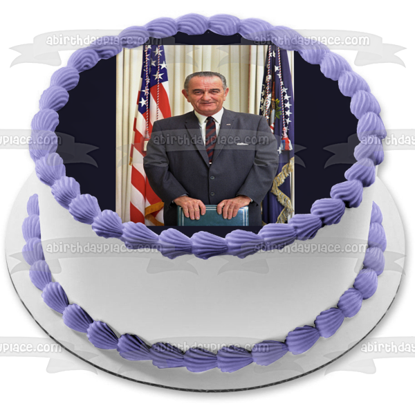 Lbj Lyndon B. Johnson Día Bandera Americana Decoración comestible para tarta Imagen ABPID54183 