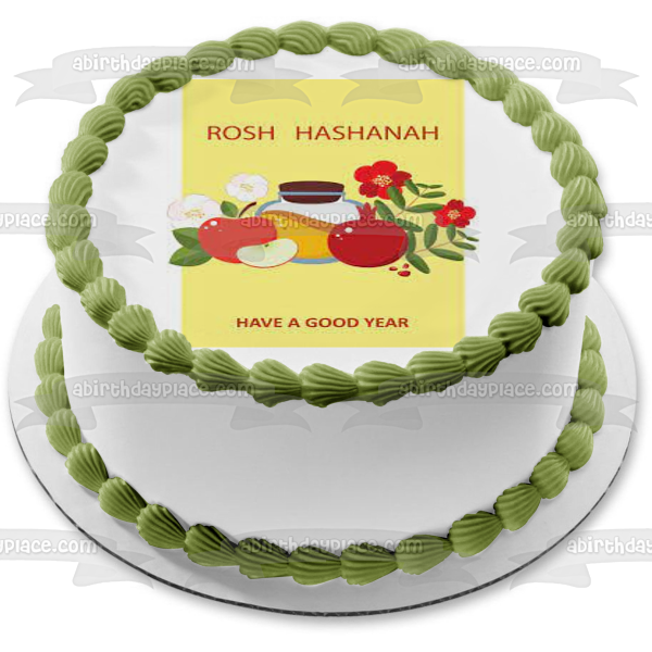 Rosh Hashaná "Que tengas un buen año" Imagen de decoración comestible para tarta de frutas variadas ABPID54196 