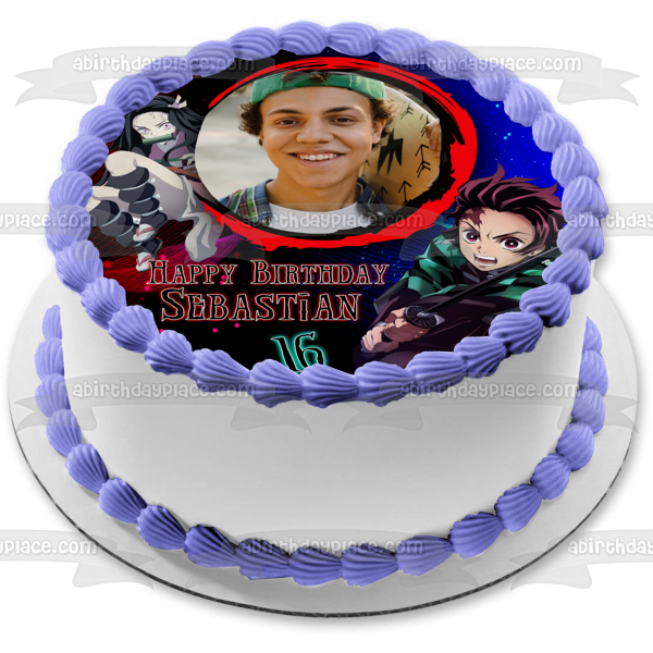 Demon Slayer Team Siblings Photo Frame Kimetsu No Yaiba Tanjiro Kamado Nezuko Kamado Edible Cake Topper Image ABPID56533