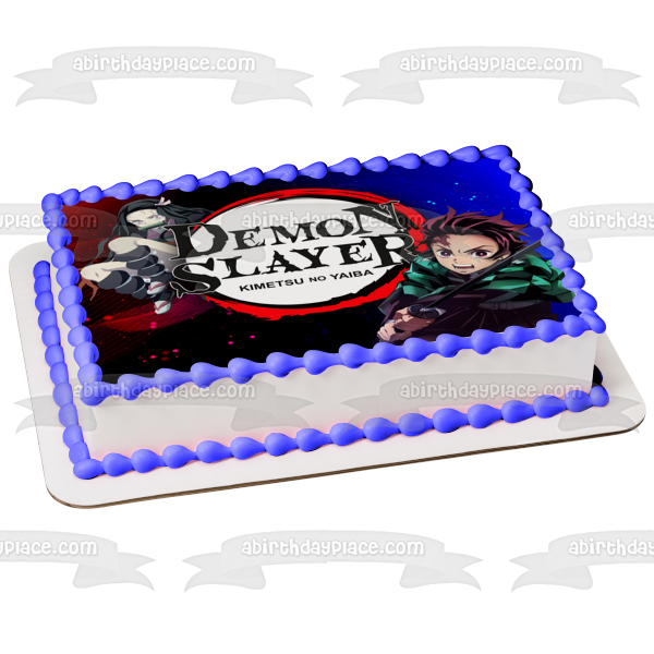 Demon Slayer Team Siblings Photo Frame Kimetsu No Yaiba Tanjiro Kamado Nezuko Kamado Edible Cake Topper Image ABPID56533