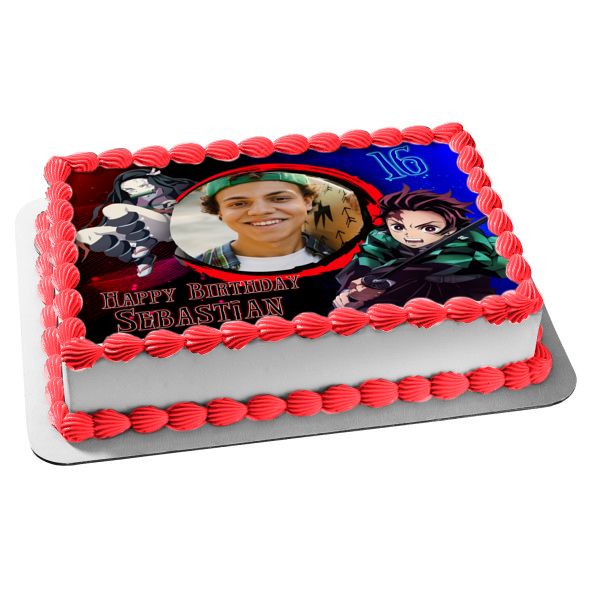 Demon Slayer Team Siblings Photo Frame Kimetsu No Yaiba Tanjiro Kamado Nezuko Kamado Edible Cake Topper Image ABPID56533