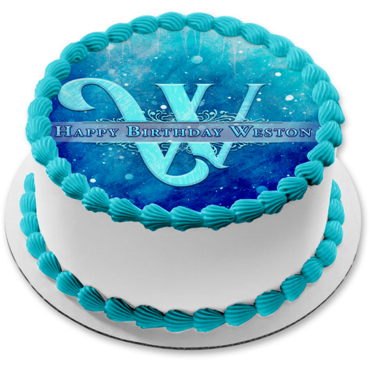 Winter Ice Monogram Customizable Edible Cake Topper Image ABPID56544