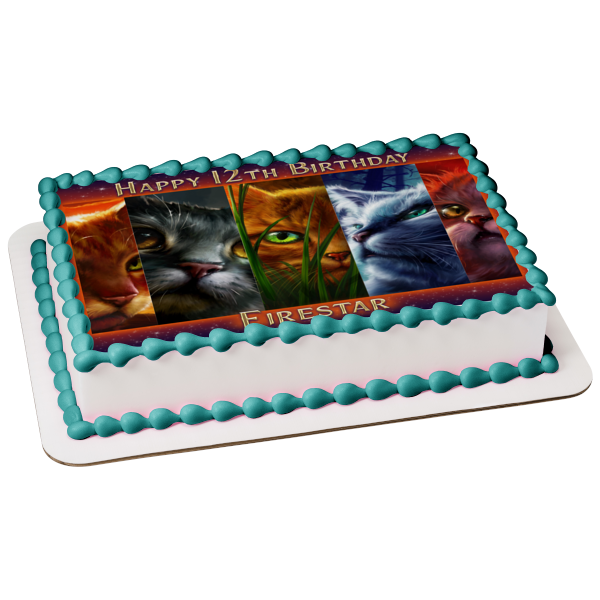 Adorno comestible para tarta con diseño de gatos guerreros, brillo interior, estrella de fuego, pluma de jay, estrella de tigre, raya gris, estrella azul, vuelo de ardilla, imagen ABPID56558