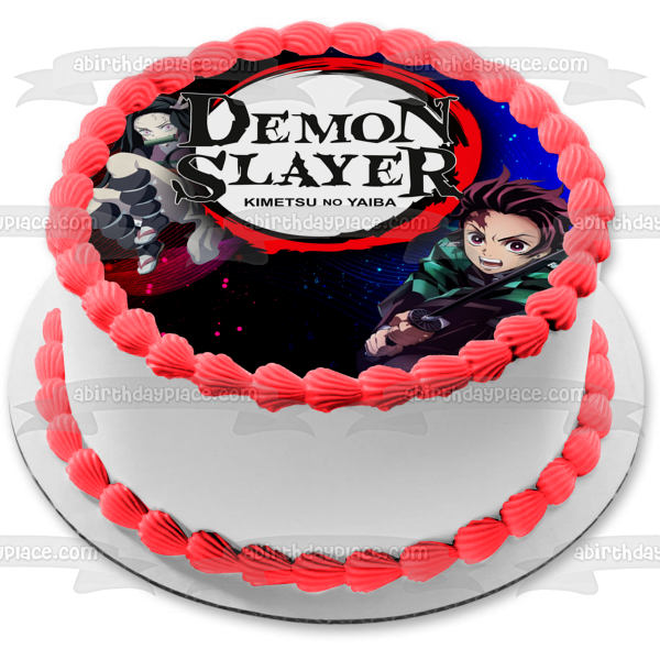 Demon Slayer Team Siblings Photo Frame Kimetsu No Yaiba Tanjiro Kamado Nezuko Kamado Edible Cake Topper Image ABPID56533