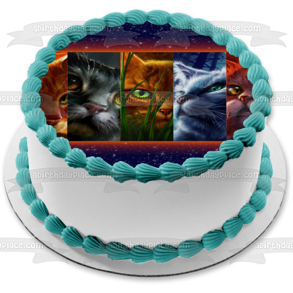 Adorno comestible para tarta con diseño de gatos guerreros, brillo interior, estrella de fuego, pluma de jay, estrella de tigre, raya gris, estrella azul, vuelo de ardilla, imagen ABPID56558