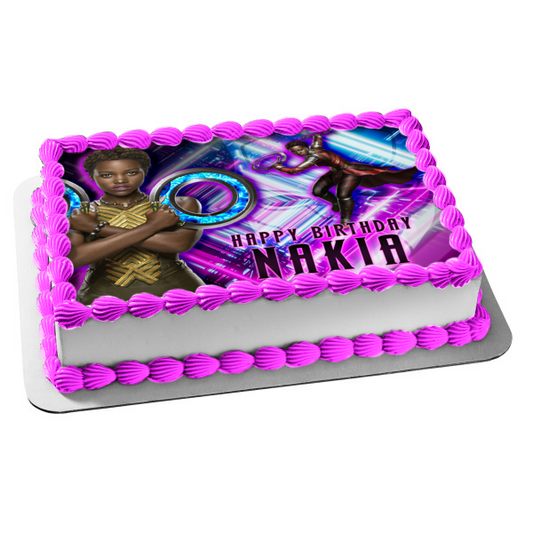 Imagen de decoración comestible comestible personalizable para tarta de Black Panther 2 Nakia ABPID56563 