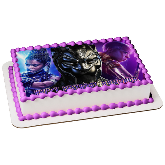 Black Panther 2 Shuri Nakia Okoye Decoración comestible para tarta azul y morado Imagen ABPID56565 